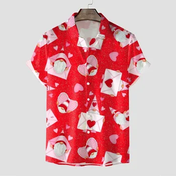 Мужские рубашки для влюбленных Топы, блузки ко Дню Святого Валентина, рубашки для бойфрендов Подходящие для пары праздничные повседневные майки с графическим рисунком для отпуска