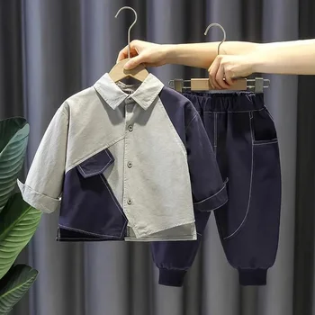 2023 Осенне-весенний комплект детской одежды для маленьких мальчиков Рубашки + брюки 2шт. Наряды Детская одежда модный костюм 2-10 лет