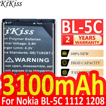 Аккумулятор KiKiss 3100mAh BL-5C для Nokia 1000 1010 1100 1101 1108 1110 1112 1116 1208 1600 2020 6680 E50 E60 N70 N71 N72 N91 BL 5C