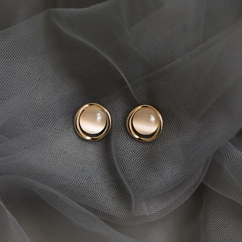 Геометрические круглые серьги-гвоздики с опалом для женщин, модные простые металлические круглые серьги золотистого цвета, модные украшения для вечеринок, подарок