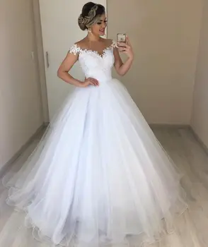 Белое свадебное платье трапециевидной формы с иллюзией спины, тюлевое свадебное платье с изысканной вышивкой, свадебное платье 2019, сшитое на заказ, плюс размер