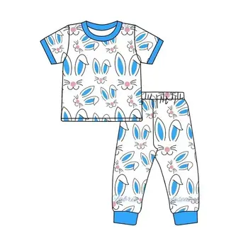 Пижамы для девочек и мальчиков из молочного шелка с милым кроликом в тон на Пасху, комплект с платьем с коротким рукавом, комбинезон для мальчиков