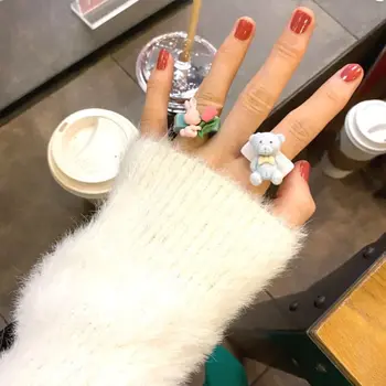 Милые девушки, акриловое высококачественное модное кольцо в винтажном корейском стиле, женские кольца, кольца на палец, кольцо с медведем и кроликом