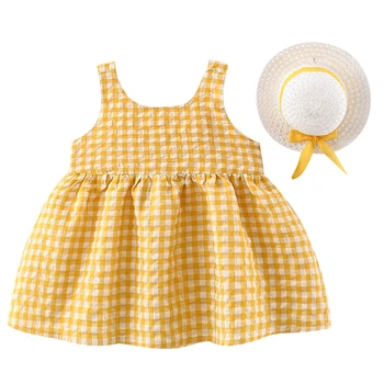 Комплект из 2 предметов, Летнее платье для маленьких девочек в Корейском стиле с милым бантом, хлопковые платья принцессы без рукавов, одежда для новорожденных BC004