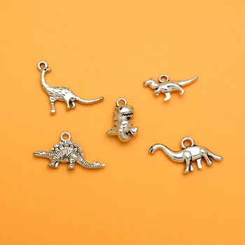 Антикварные посеребренные Амулеты с динозаврами юрского периода, Подвески с животными Для ожерелий 