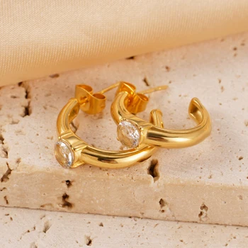 Модные Простые серьги-кольца золотого цвета в форме круга С блестящими стразами, женские винтажные серьги-кольца с цирконием, ювелирные изделия для ушей Huggie, бижутерия