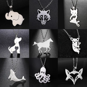 Ожерелье с животными Коала для женщин, Слон, лошадь, Собака, Осьминог, Кит, Дельфин, Подвеска с Лисой, Ювелирные изделия на одной двойной цепочке