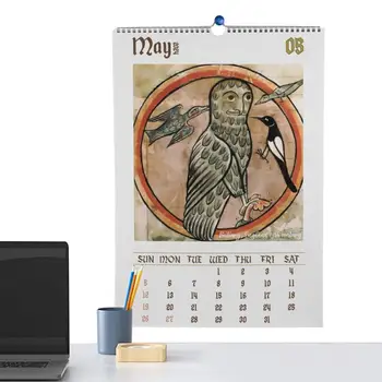 Ежемесячный настенный календарь Owls 2024 с забавными средневековыми картинами с совами, календарь 2024, настенный календарь в стиле ретро и винтаж размером 30x21 см