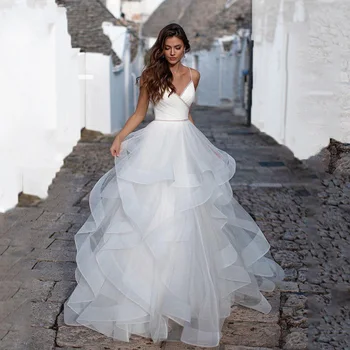 Свадебное платье Smileven A Line в богемном стиле с бисером на бретельках, кружевные свадебные платья с V-образным вырезом и открытой спиной, Vestido De Noiva, сшитое на заказ