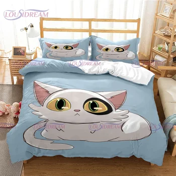 Новейший комплект постельного белья Moive Suzume Cute Mysterious White Cat Minister, комплект пододеяльников, комплект постельного белья королевского размера с 3D цифровой печатью