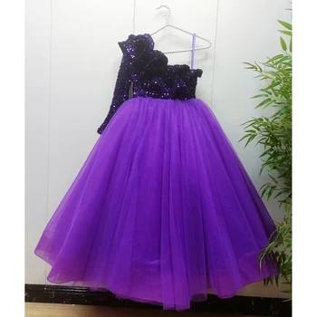 Настройте цвета Новое Поступление, принцесса для девочек с блестками, Фиолетовое Сексуальное Свадебное платье с длинным рукавом, Тюлевое платье на День Рождения