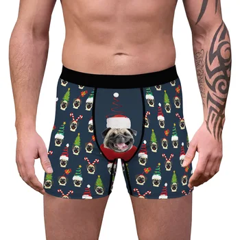 Рождественское мужское нижнее белье с забавным милым рисунком собаки из мультфильма, мужские Сексуальные дышащие Мягкие шорты-боксеры, одежда для рождественской вечеринки 2023 года