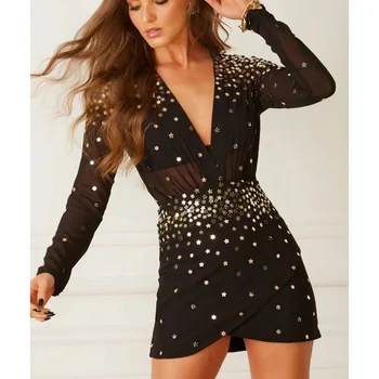 Женское вечернее платье с блестками от звезды моды, изысканная шифоновая мини-юбка трапециевидной формы с V-образным вырезом, вечерние платья для выпускного вечера 2023