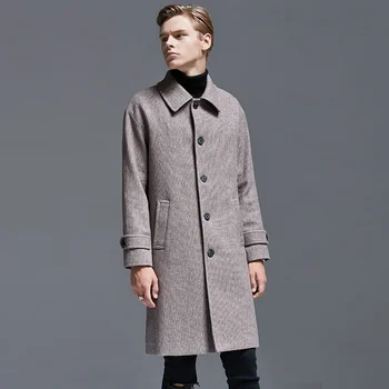 Новый мужской минималистичный однобортный шерстяной тренч, куртка, мужские городские модные пальто и куртки средней длины свободного кроя.