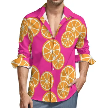 Рубашка с апельсиновыми дольками, мужские повседневные рубашки с фруктовым принтом, Осенняя уличная одежда, блузки с принтом, Свободная одежда большого размера с длинным рукавом, подарок