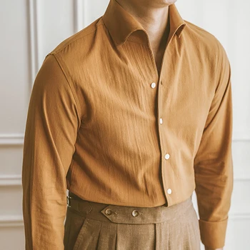 Летняя однотонная рубашка с длинным рукавом, мужская Корейская мода, Повседневные мешковатые Удобные Мужские рубашки, Мужской Модный молодежный топ на пуговицах A36