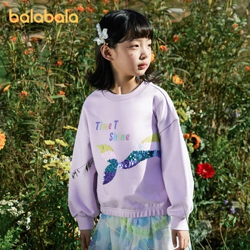 Balabala Детская толстовка для девочек, весенняя модная толстовка с длинными рукавами, украшенная блестками