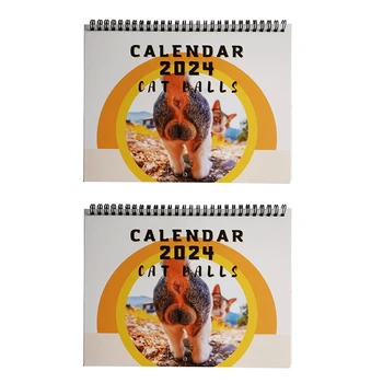 2ШТ 2024 Набор календарей Январь 2024 - декабрь 2024, 2024 Календарь Cats Buttholes Calendar 9.8X7.7 дюймов