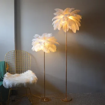 Торшеры из страусиных перьев Украшение дома торшеры для гостиной торшер из белого пера светодиодный светильник
