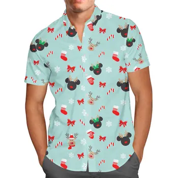 Гавайская рубашка с Микки Маусом, мужская модная рубашка с коротким рукавом на пуговицах, Гавайская повседневная пляжная дышащая рубашка с Микки Минни