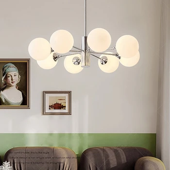 Скандинавская светодиодная люстра для спальни, столовой, современный Молочно-белый стеклянный шар, потолочный подвесной светильник, подвесное освещение для дома