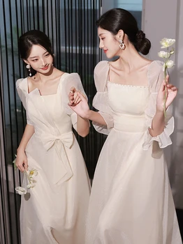 Платья подружек невесты 2023 Новые Атласные платья Fairy Sisters цвета шампанского, Высококачественное платье Подружки невесты, Женское Летнее вечернее платье