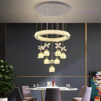 Современная светодиодная потолочная люстра в виде лепестков из хрустального стекла с хромированным блеском для гостиной, столовой, домашнего декора, внутреннего освещения