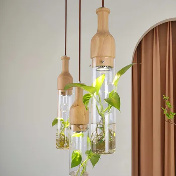 Современные светодиодные подвесные светильники для растений, люстры в виде деревянных стеклянных бутылок, светильник для промышленного декора, подвесная лампа E27 led lampara lighting
