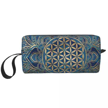 Косметичка Lotus Mandala, дорожная косметичка, Мужская Женская сумка с рисунком в богемном стиле бохо, сумки для туалетных принадлежностей, сумка для хранения