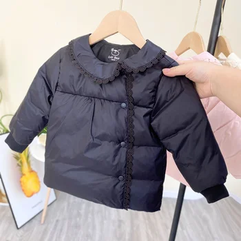 Пальто для девочек, куртка, хлопковая ветрозащитная верхняя одежда, 2023 кружевная теплая утепленная бархатная зимняя лыжная одежда, детская одежда