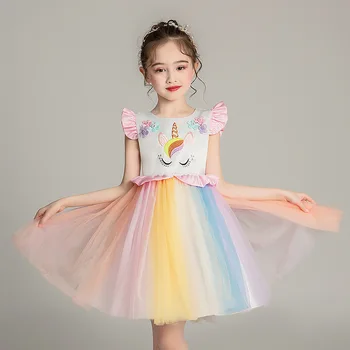 Короткие тюлевые розовые платья с единорогом для маленьких девочек от 3, 5, 7 до 8, 10 лет, детский костюм принцессы, костюм на Хэллоуин, платье для вечеринки по случаю Дня рождения