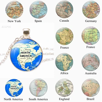 Карта мира моды Металлическое Ожерелье Северная Америка Африка Франция Испания Англия Карта Подвески Ювелирные Изделия Мужчины Шарм из Бисера Подарок