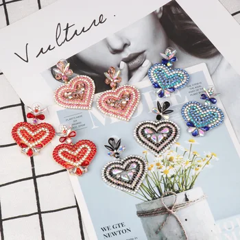 2019 Новые дизайнерские серьги с разноцветными кристаллами, модные вечерние серьги в виде сердца, женские роскошные свадебные украшения для новобрачных