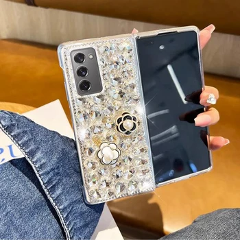 Роскошный ретро-чехол для телефона с жемчугом и камелией для Samsung Galaxy Z Fold 5 4 3 2, украшенный стразами, прозрачный чехол с цветами из ПК