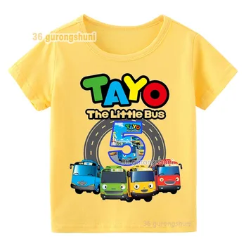 Детская футболка Для мальчиков, Футболки с Аниме Tayo the Little Bus 4, 5, Желтые Футболки на День Рождения, летние Топы С коротким рукавом, Детская Одежда