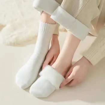 1 пара женских носков; шерстяные носки; сезон осень-зима; теплые зимние носки; цвет Markron; толстые плюшевые ворсистые мягкие послеродовые чулки; носки для сна в пол