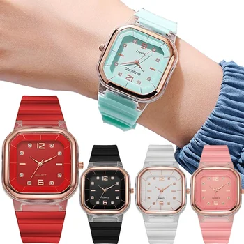 Женские часы с квадратным кварцем ярких цветов, простые спортивные многофункциональные цифровые часы, женские мужские модные часы