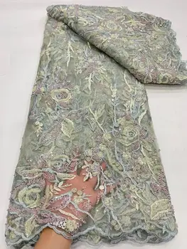 ткань для вышивки бисером с блестками L-1302231, французская сетчатая тюлевая кружевная ткань для пошива вечернего платья, свадебного