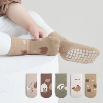 Зимние детские носки, противоскользящие носки для малышей, детские мультяшные носки в пол от 0 до 5 лет