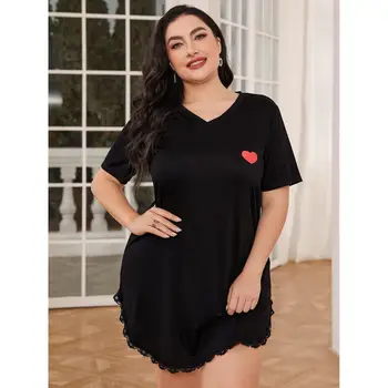 Пижама большого размера, черная сексуальная ночная рубашка большого размера с короткими рукавами, женская весна-лето 2023, свободная домашняя одежда, женская одежда