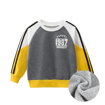 Детские плюшевые толстовки 2023, осенне-зимний пуловер, топ для мальчиков и девочек, флисовые толстовки с буквенным принтом, детская одежда с длинными рукавами