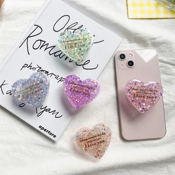 Новая корейская подставка для мобильного телефона в форме сердца, блестящая пудра 