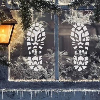 Отпечатки ног Санта-Клауса на полу, трафареты для отпечатков ног Санта-Клауса, шаблоны для ботинок Санта-Клауса и трафаретов в виде снежинок