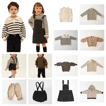 Детская одежда для девочек 2023 PE Зимние вязаные свитера для маленьких мальчиков, кардиган, жилет и повседневные брюки, комплект одежды, верхняя одежда, топ