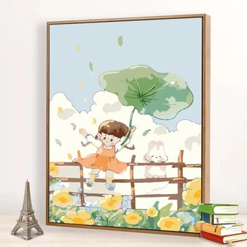 Цифровая картина маслом, цветная роспись, детское подарочное наполнение ручной работы, мультяшный рисунок маслом в виде цветка кролика