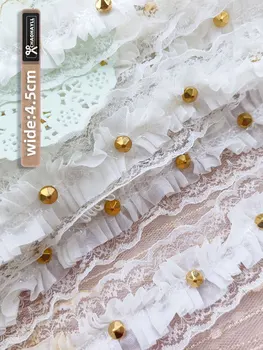 Белый тюль шириной 4,5 см шириной 1 Ярд, расшитый Золотым бисером, 2-Слойное Плиссированное кружево для отделки бахромой, Вечернее Свадебное платье, Швейные аксессуары в Африканском стиле