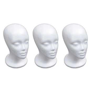 3X Женская модель головы манекена из пенопласта, шляпа, парик, подставка для дисплея, белый