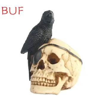 Статуэтка черепа пирата черного попугая BUF, поделки из смолы, темный стиль, украшения для дома, Декор для вечеринки в честь Хэллоуина, украшения для подарков