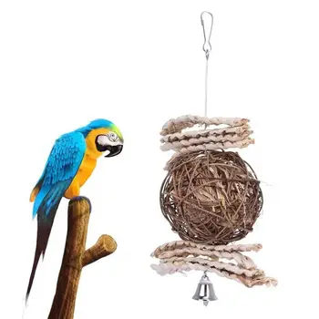 Bird Chew Toy Rattan Ball Hanging Toy Foraging Ball Toy Cockatiel Parakeet Swing Cage Bite Toy игрушки для попугаев