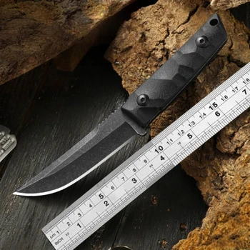 1шт Открытый Прямой Нож Из Нержавеющей Стали, Портативный Карманный Нож для Кемпинга EDC с Ножнами, Многоцелевой Разделочный Нож
